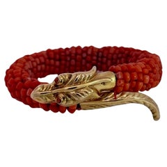 Coral Beaded Snake Bracelet 9K