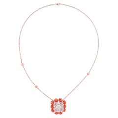 Perle di corallo Collana con ciondolo in pietra preziosa Diamante Gioielli in oro rosa 18 carati