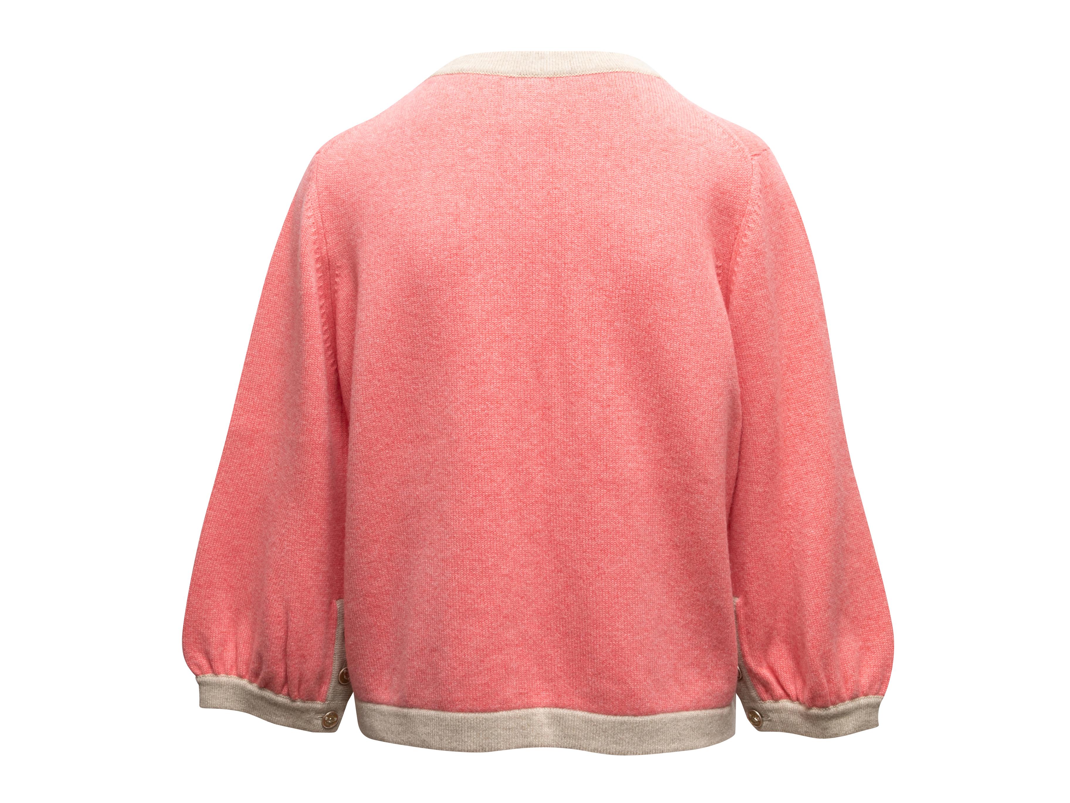 Coral & Beige Chanel Spring/Summer 2008 Cashmere Cardigan In Good Condition In New York, NY