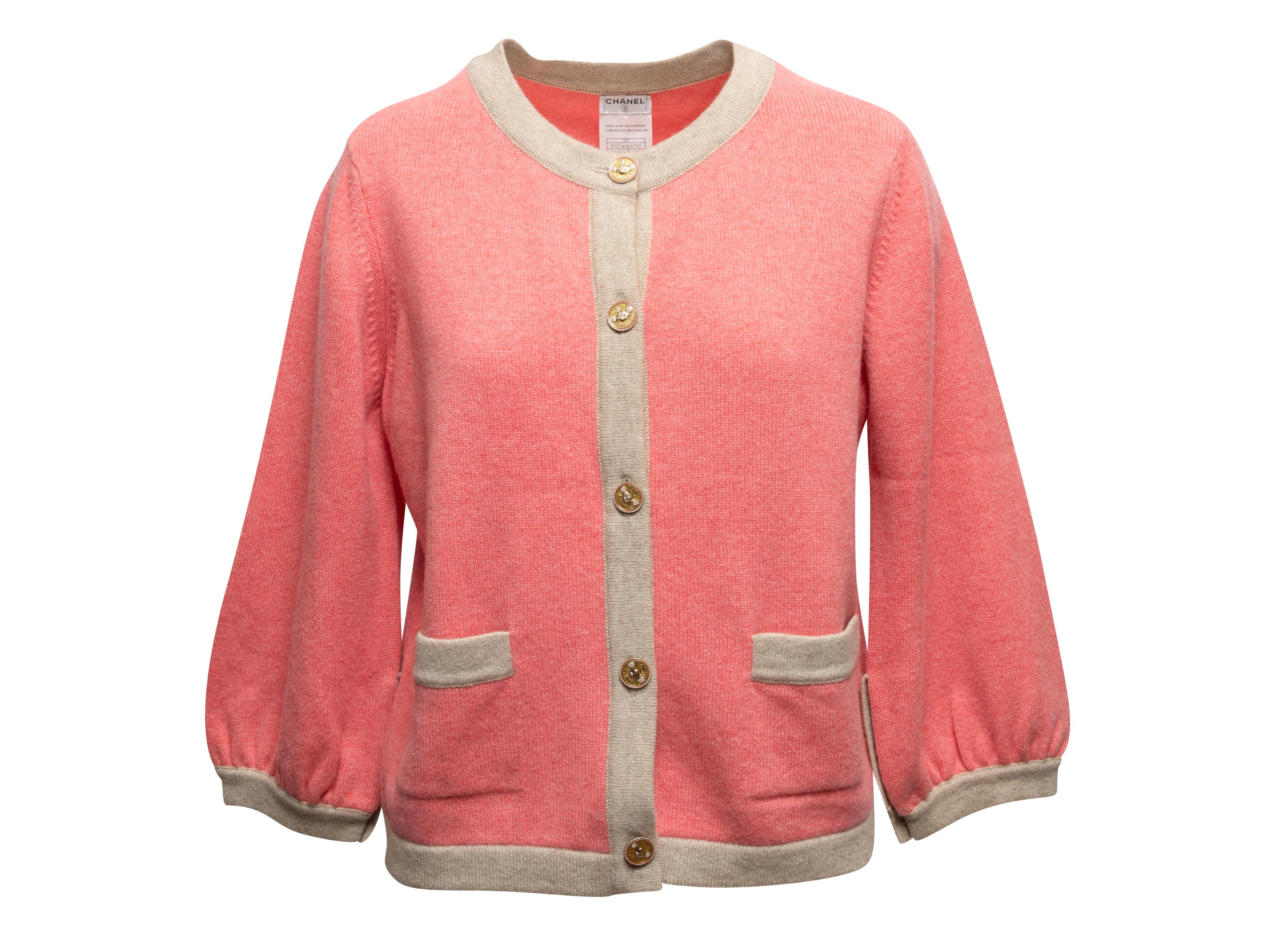 Women's Coral & Beige Chanel Spring/Summer 2008 Cashmere Cardigan