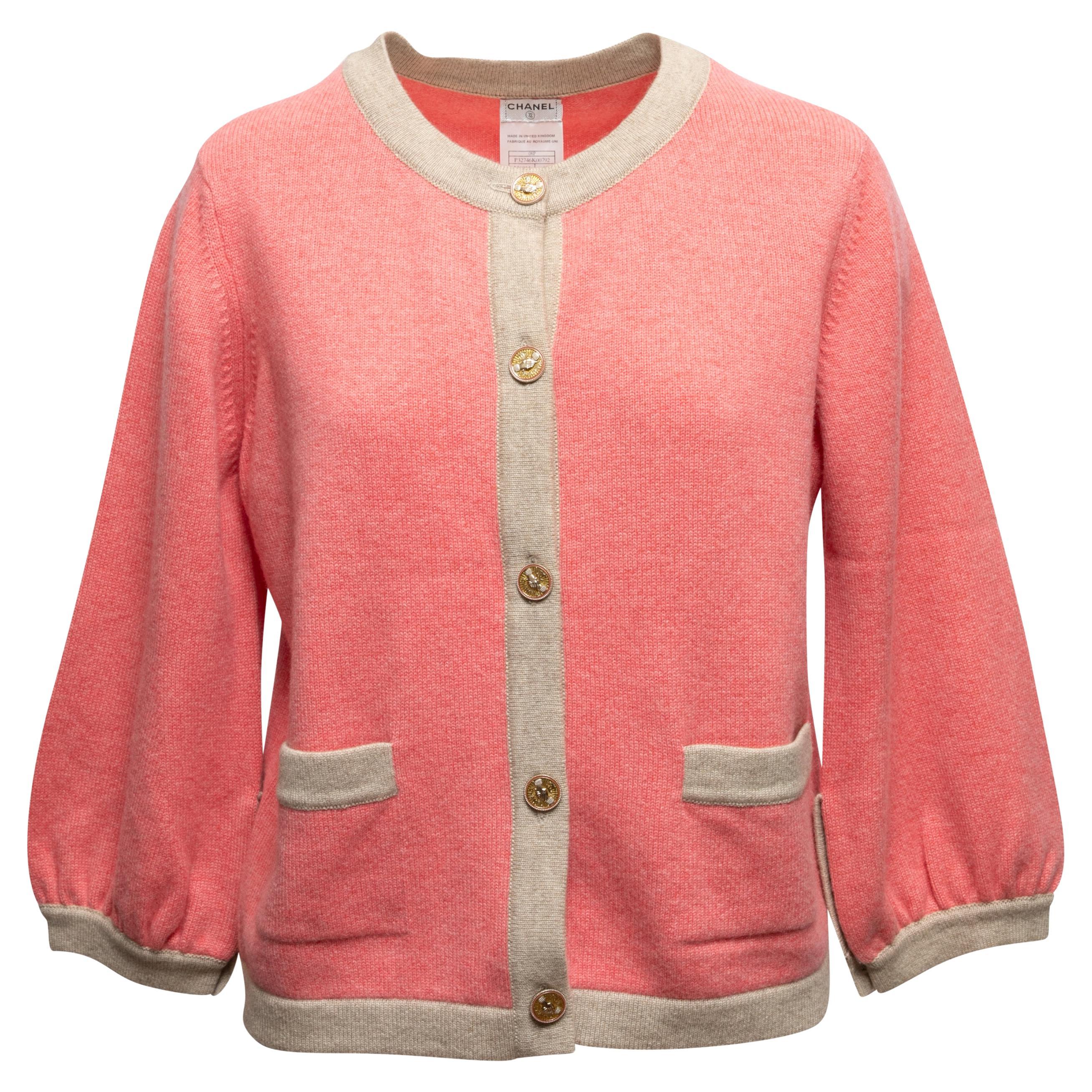 Coral & Beige Chanel Spring/Summer 2008 Cashmere Cardigan