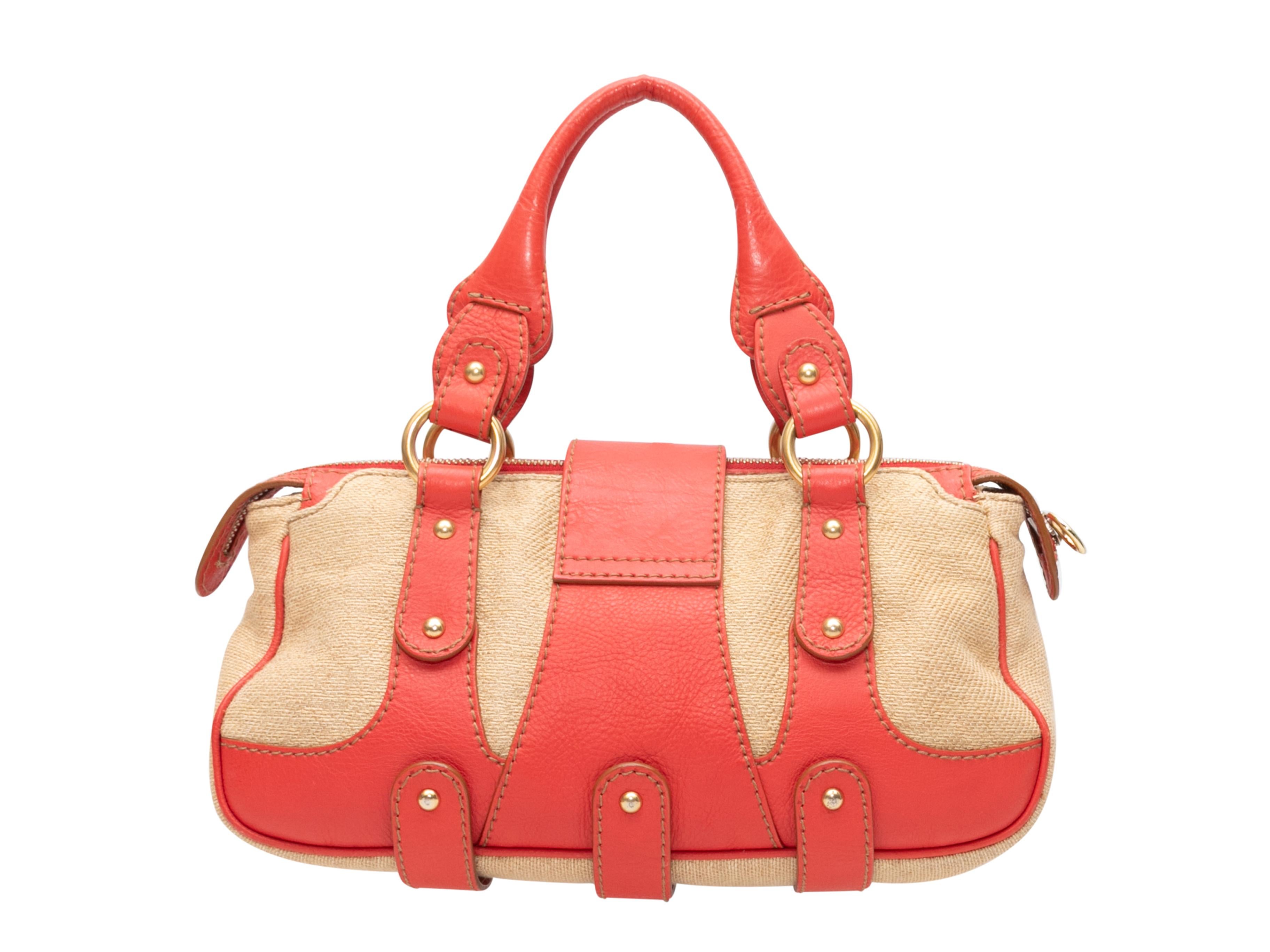 Orange Coral & Beige Valentino Top Handle Tote