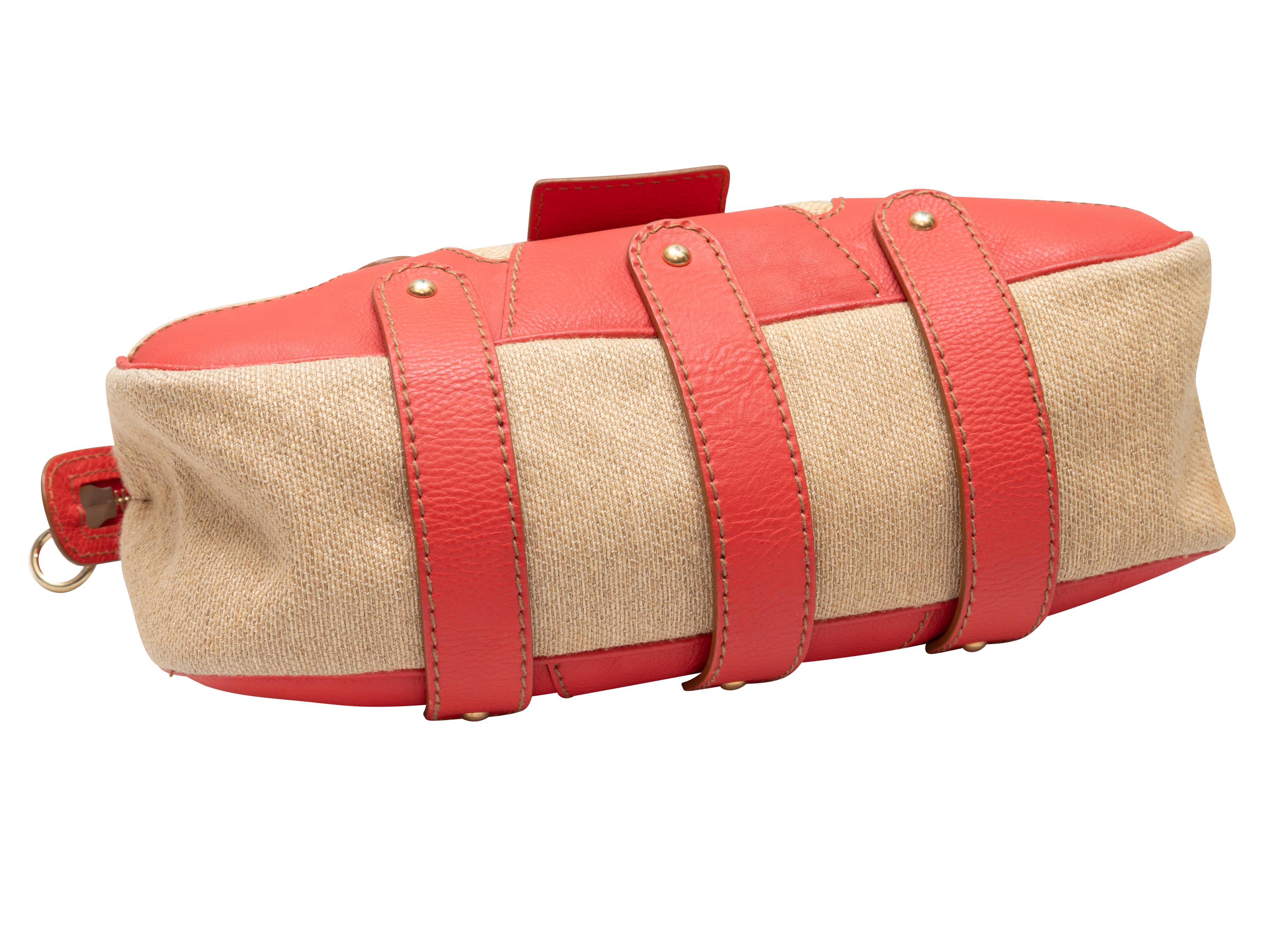 Coral & Beige Valentino Top Handle Tote In Good Condition In New York, NY