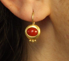 Coral Bezeled Earrings in 22K Yellow Gold