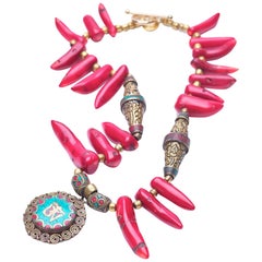 Coral Bhutanese Tigers Nest Necklace