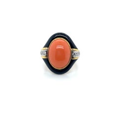 Coral Black Jade and Diamond Cts 0.15 Engagement Ring