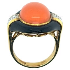 Coral Black Jade and Diamond Cts 0.15 Engagement Ring