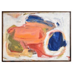 Peinture expressionniste abstraite bleue et blanche signée Juan