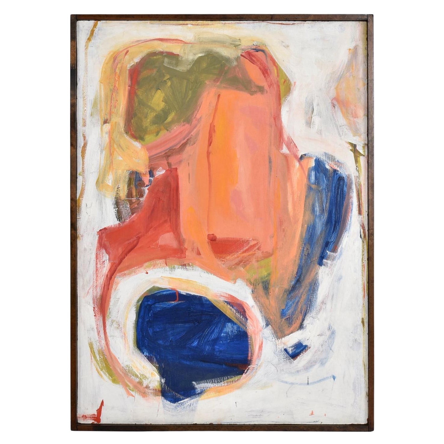 Abstraktes expressionistisches Gemälde in Koralle in Blau und Weiß, signiert Juan