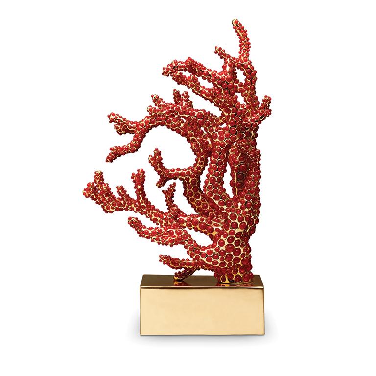 As unique and varied as the brilliant red corals found in the Mediterranean sea, this CoralBookend is a fascinating piece of modern design. Each piece is sculpted by hand by a master artisan, plated in 24K gold and featuresthousands of hand-set red