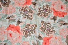"Coral Borders" Multi Floral Silk Scarf with Hand-Rolled Edges