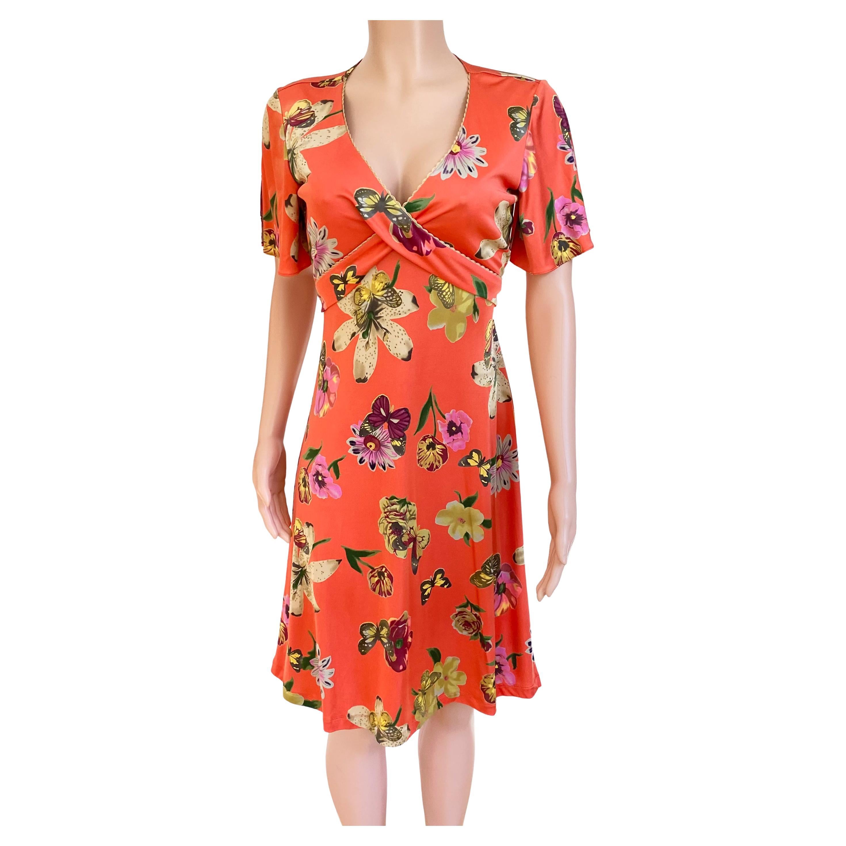 Coral Botanical Floral Silk Wrap Dress - FLORA KUNG NWT For Sale