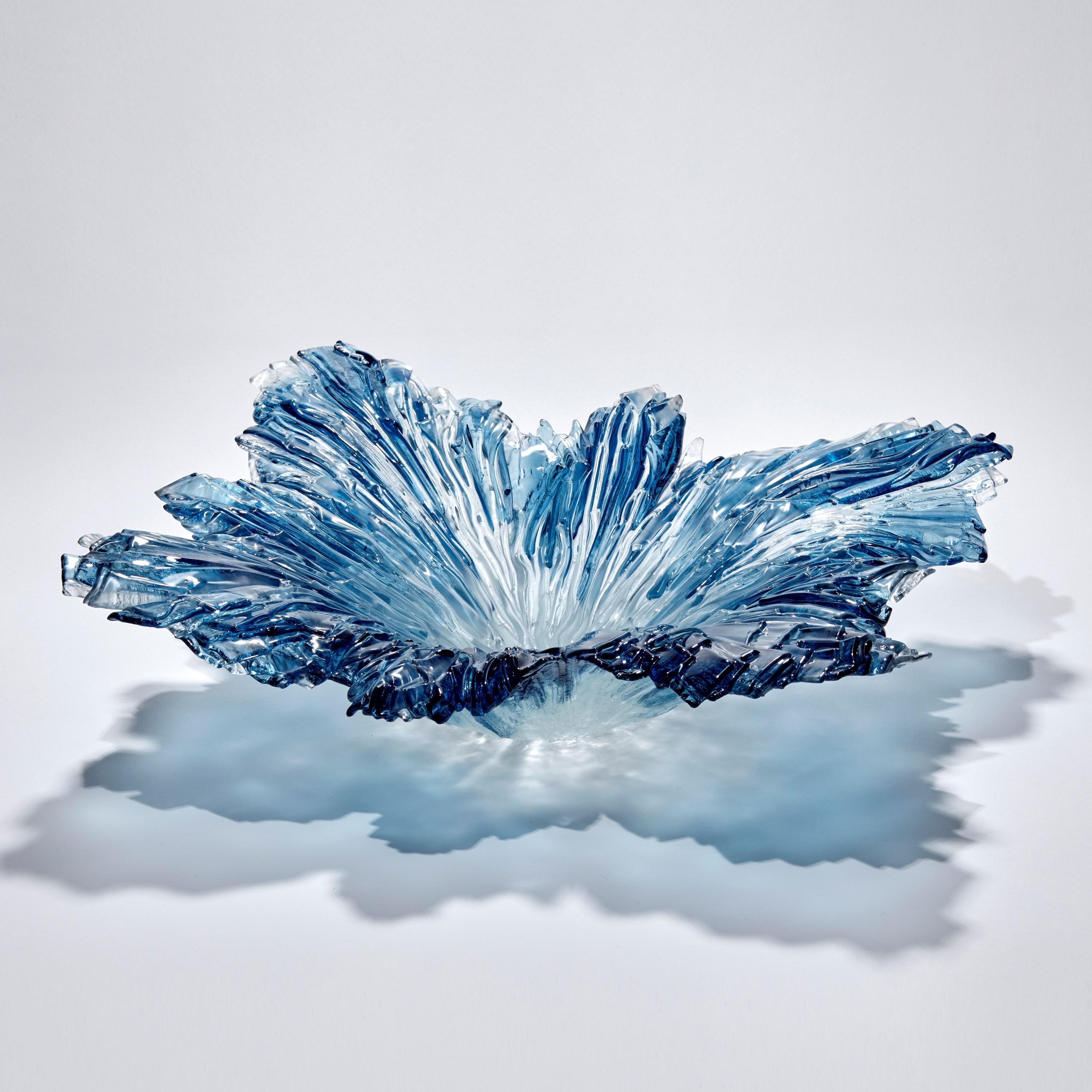 Organic Modern Coral Bowl in Aqua, Blue & Clear Glass Sculptural Centrepiece by Wayne Charmer