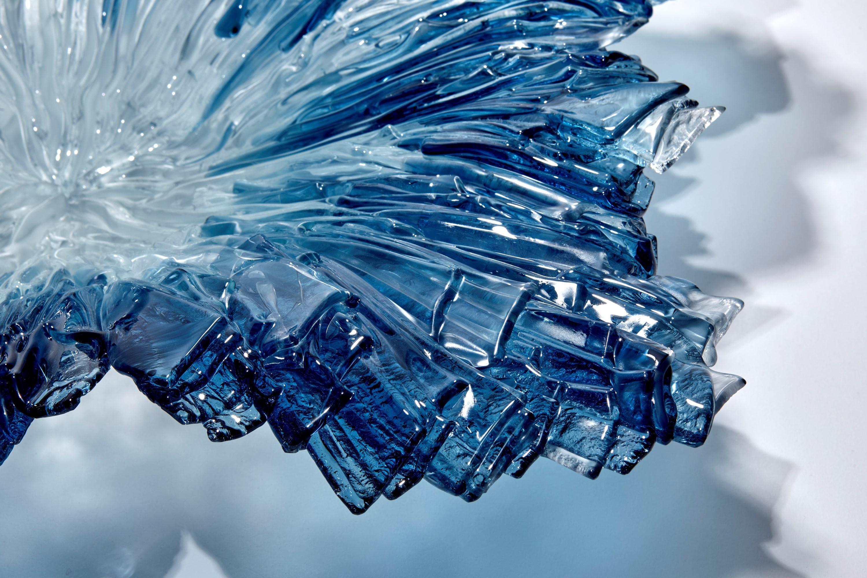 Coral Bowl in Aqua, Blue & Clear Glass Sculptural Centrepiece by Wayne Charmer In New Condition In London, GB