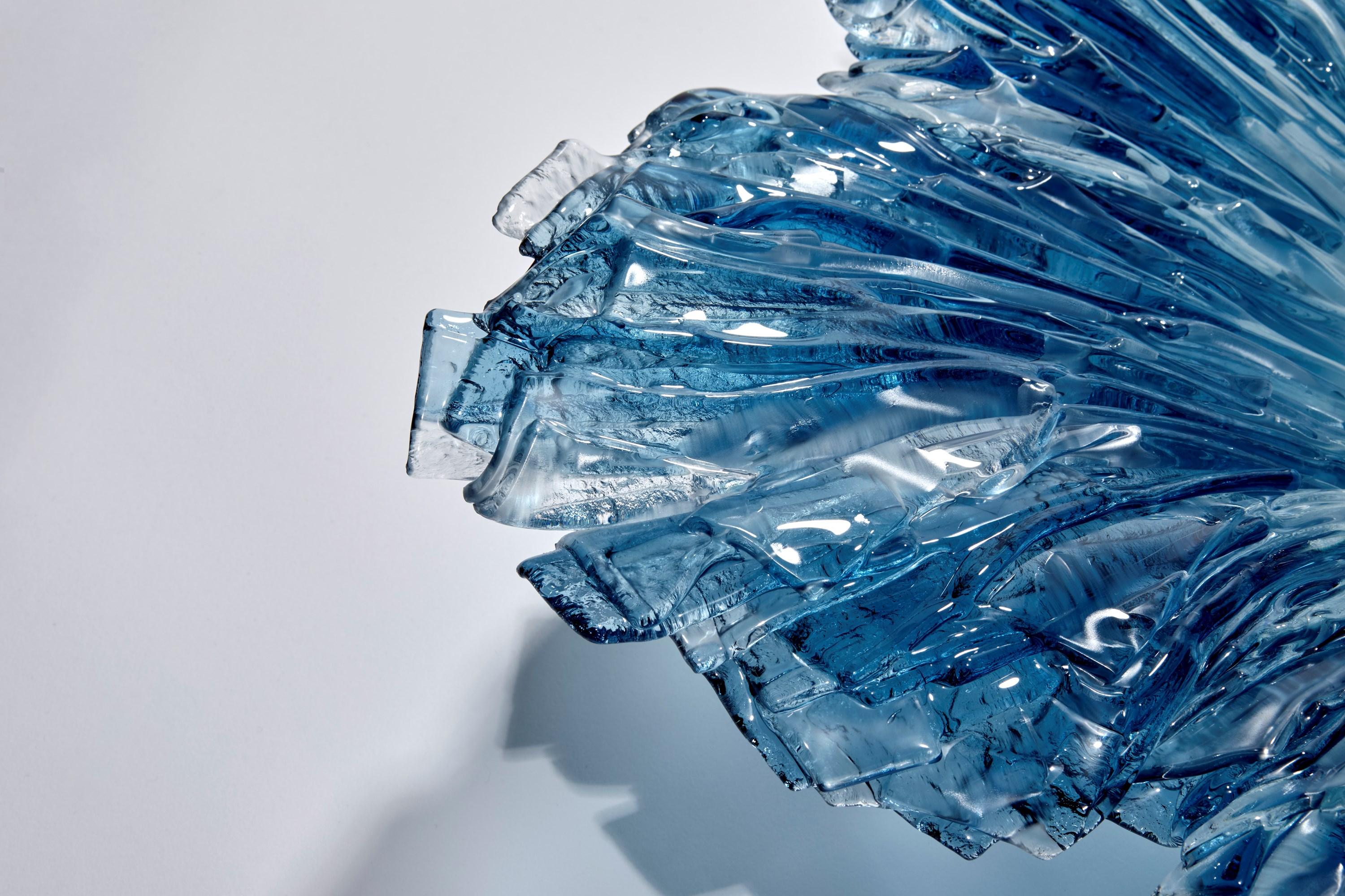 Contemporary Coral Bowl in Aqua, Blue & Clear Glass Sculptural Centrepiece by Wayne Charmer