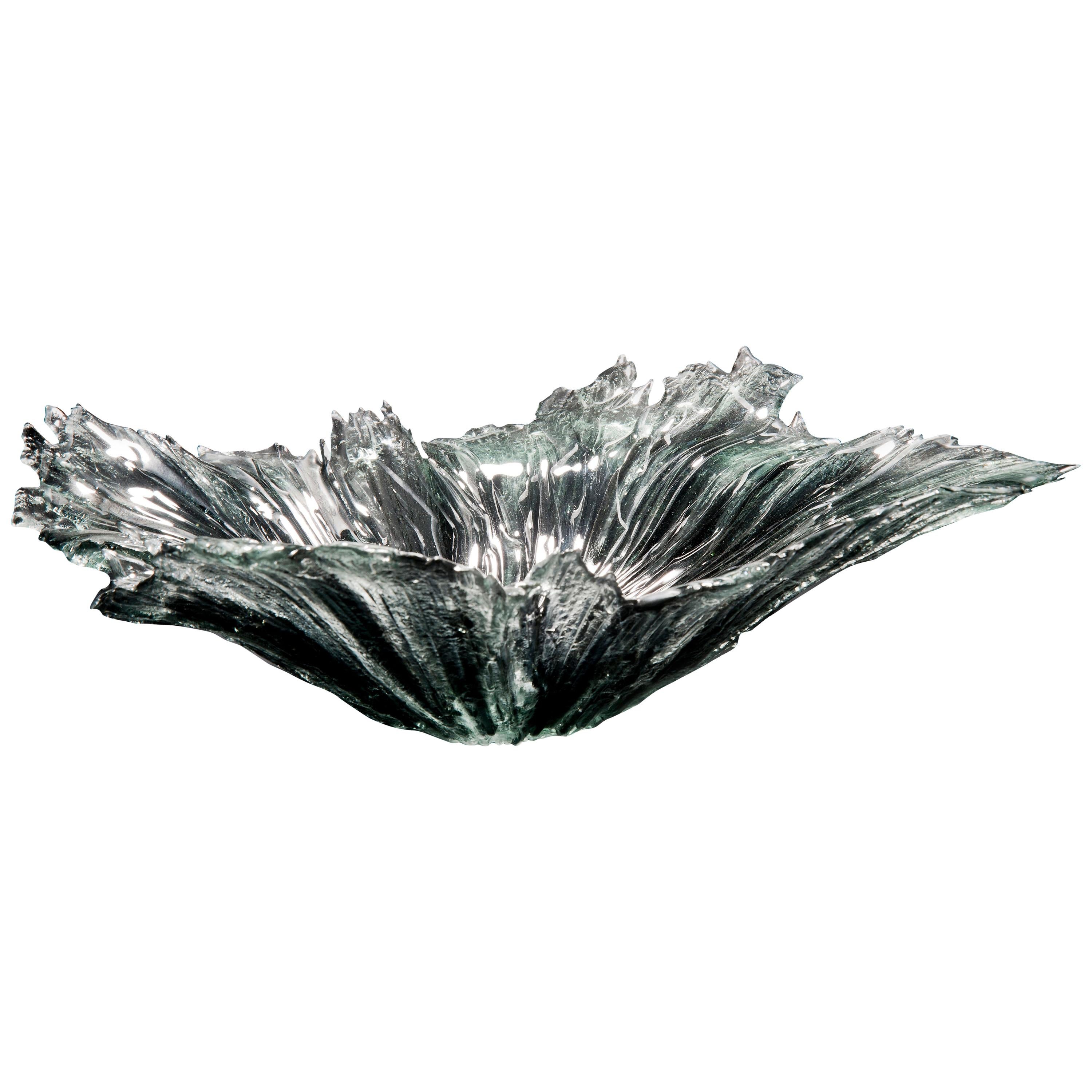 Coral Bowl in Grey, a Unique Grey and Clear Glass Centrepiece by Wayne Charmer