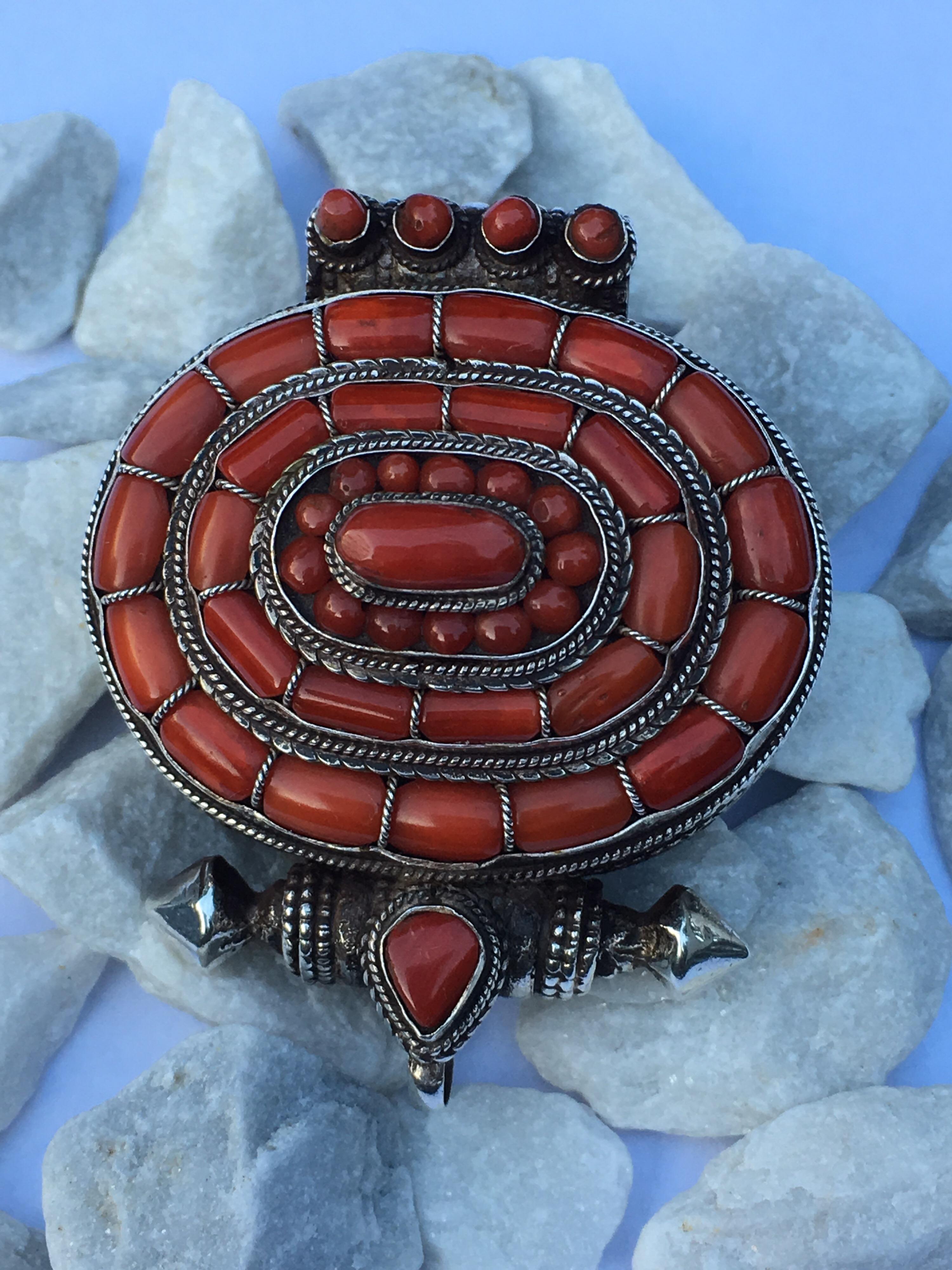 Artisan Coral Box Pendant with Coral Necklace For Sale