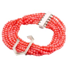 Coral Bracelet, Geometric Sterling Silver Charm, Handmade in Historic Istanbul