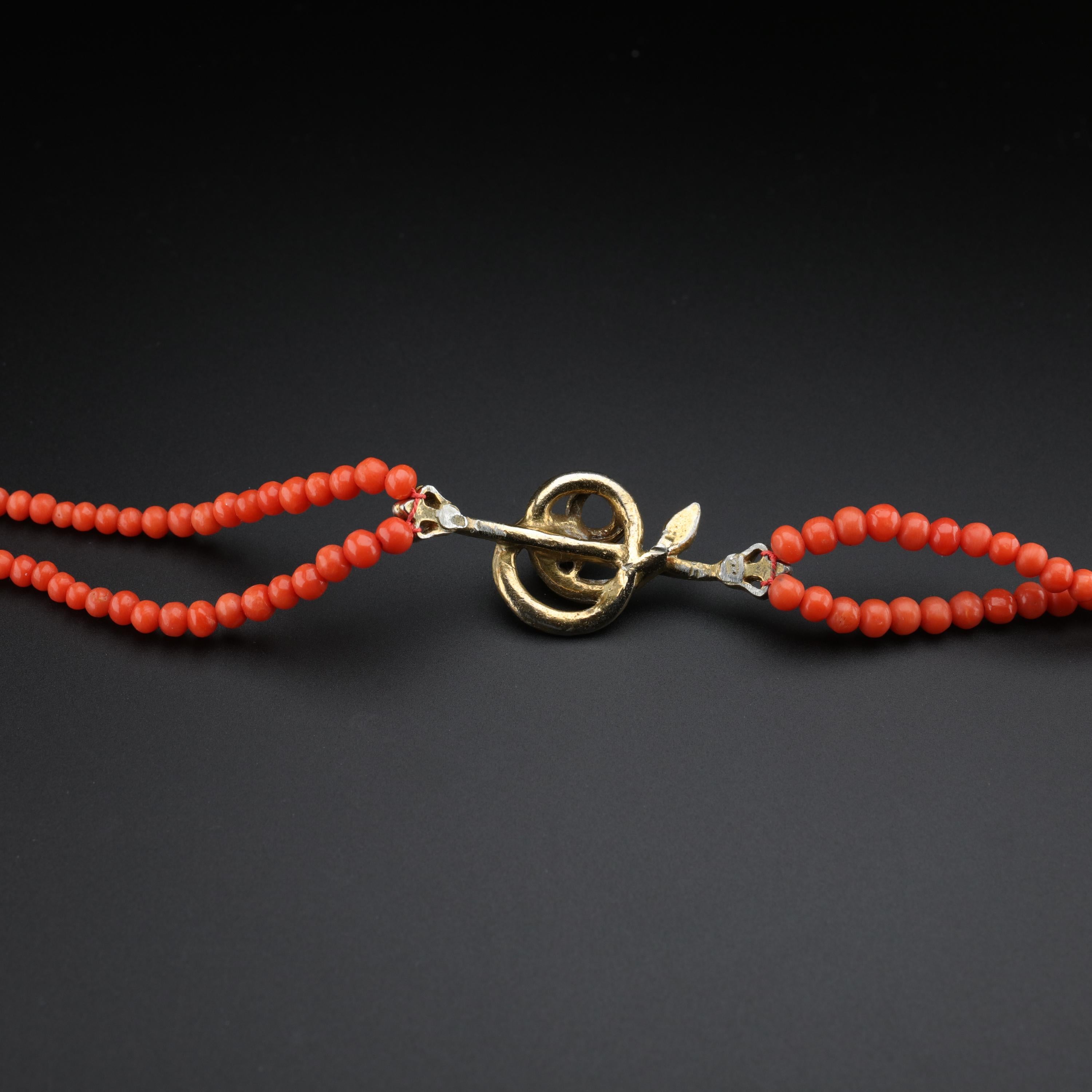 Coral Bracelet Victorian with Serpent and Natural Pearl 8