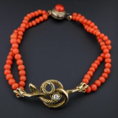 Coral Bracelet Victorian with Serpent and Natural Pearl