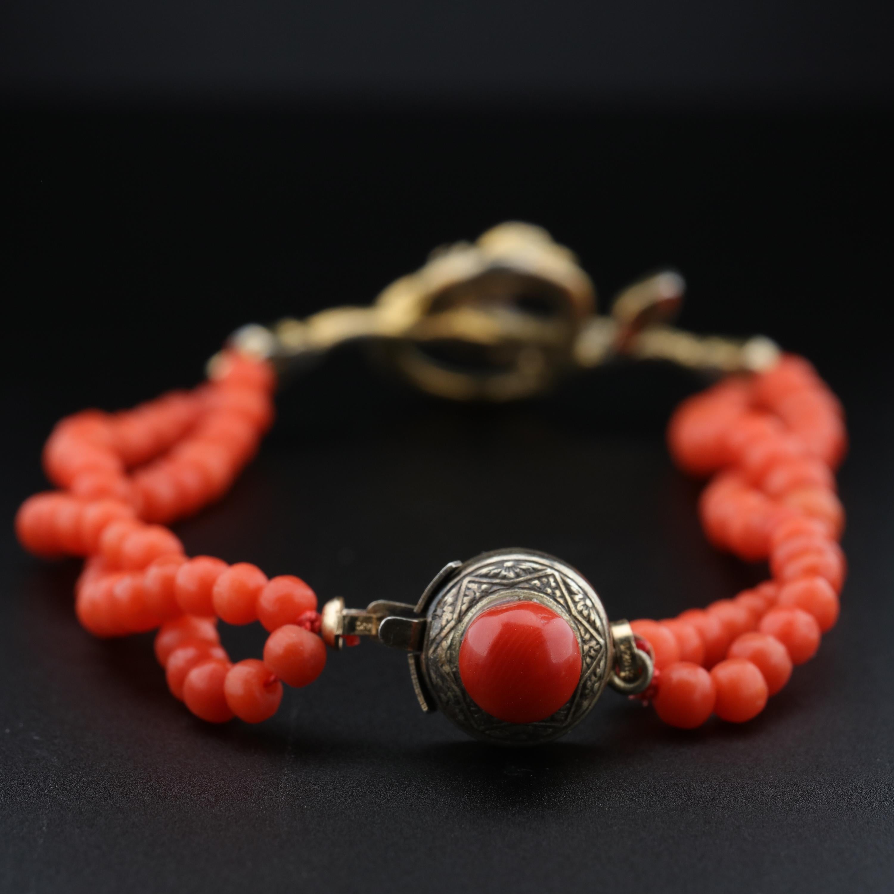 Women's Coral Bracelet Victorian with Serpent and Natural Pearl