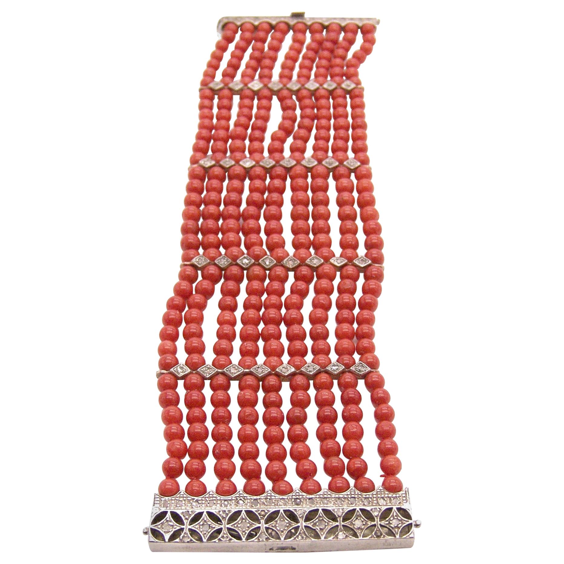 Coral Bracelet with Diamonds For Sale