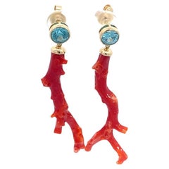 Coral Branch Blue Zircon Earrings Gold never seen out of this World Colors 20ct
