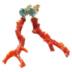 Coral Branch Blue Zircon Earrings Gold never seen out of this World Colors 20ct