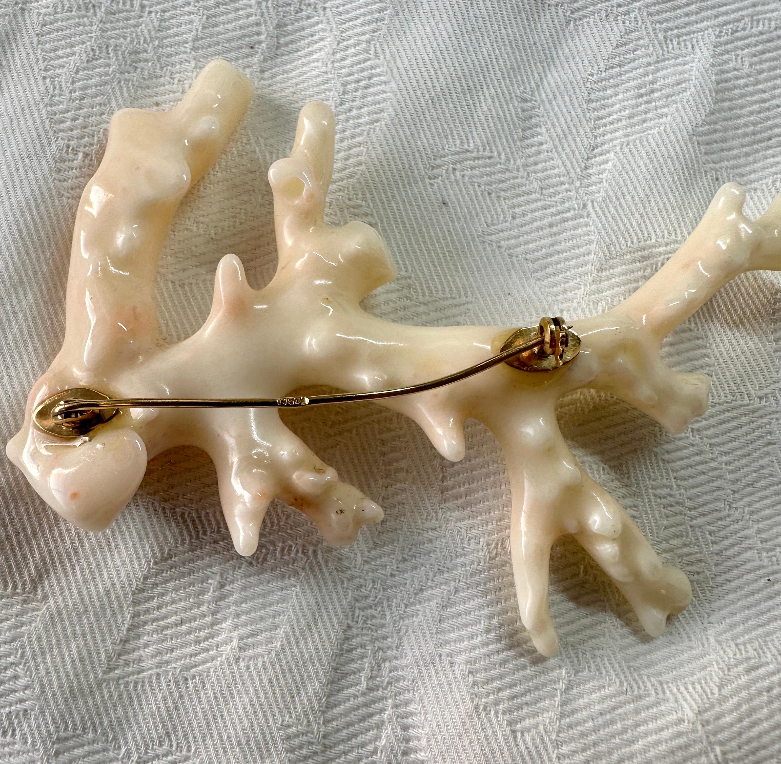 Coral Branch Brooch 18 Karat Gold Antique Hollywood Estate Mary Lou Daves 3.5