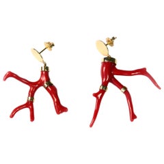 Coral Branch Earrings 18 Karat Gold