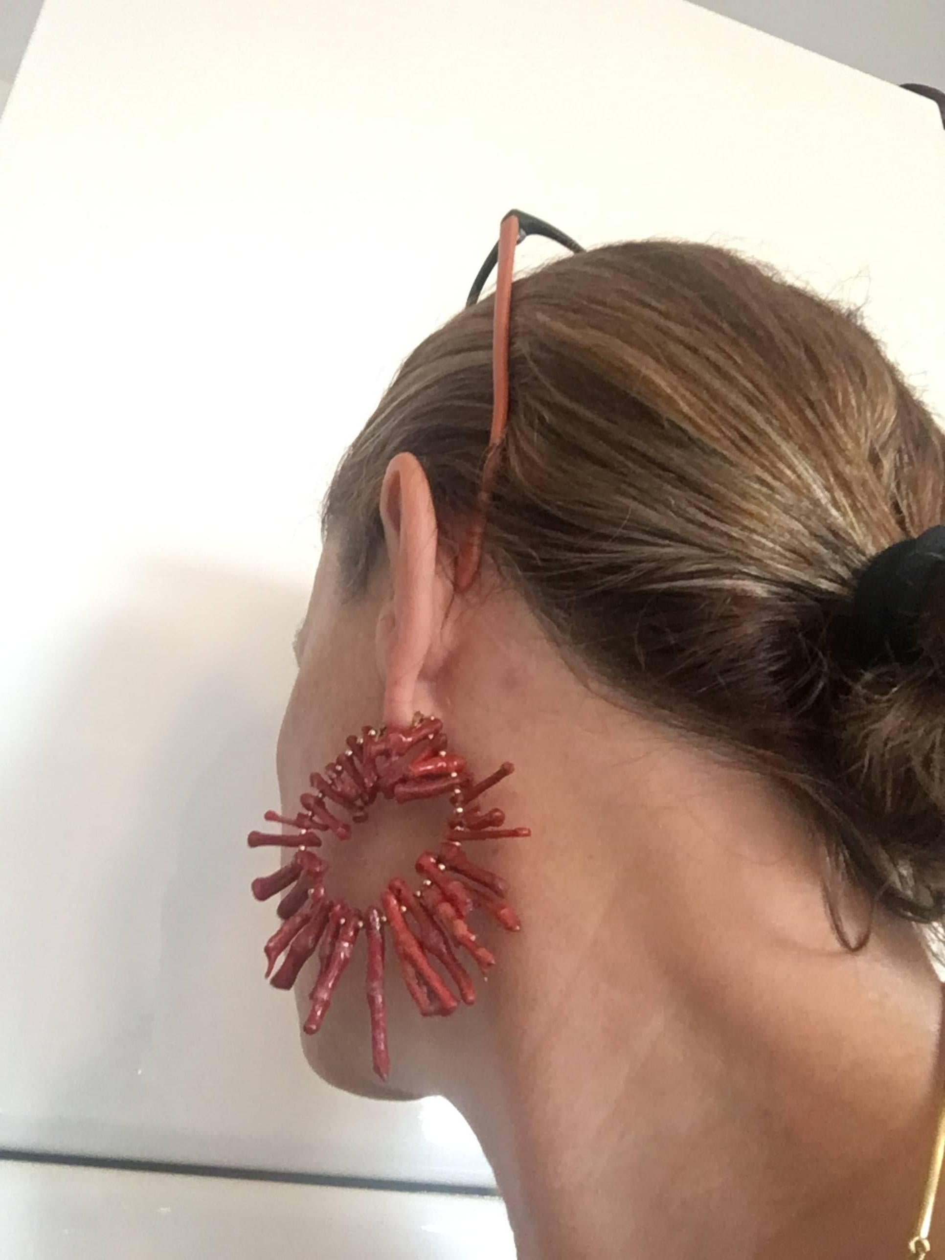 Artist Coral Branch Fringe Coral Earrings 18 Karat Gold