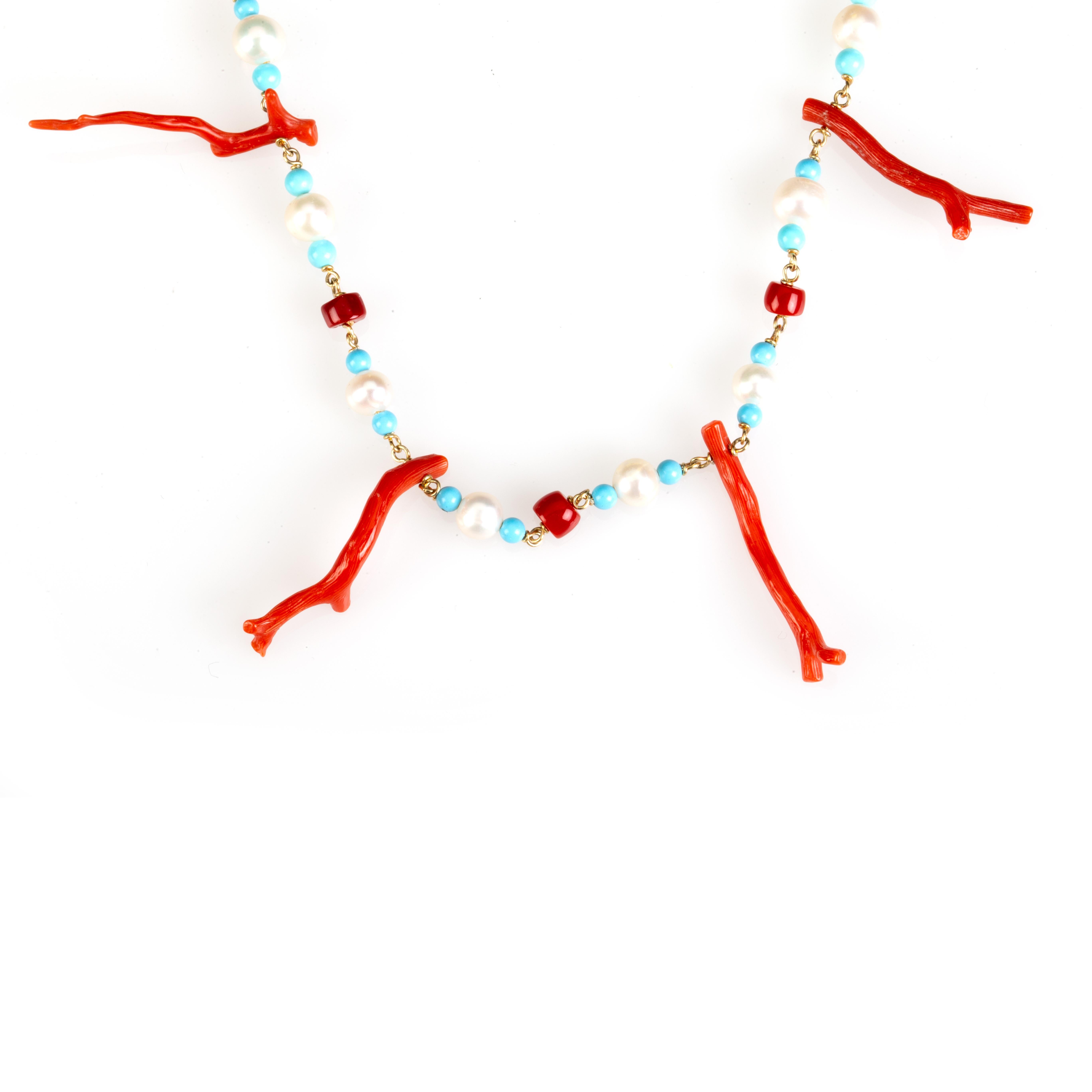 Artisan Coral Branch Gold Necklace For Sale