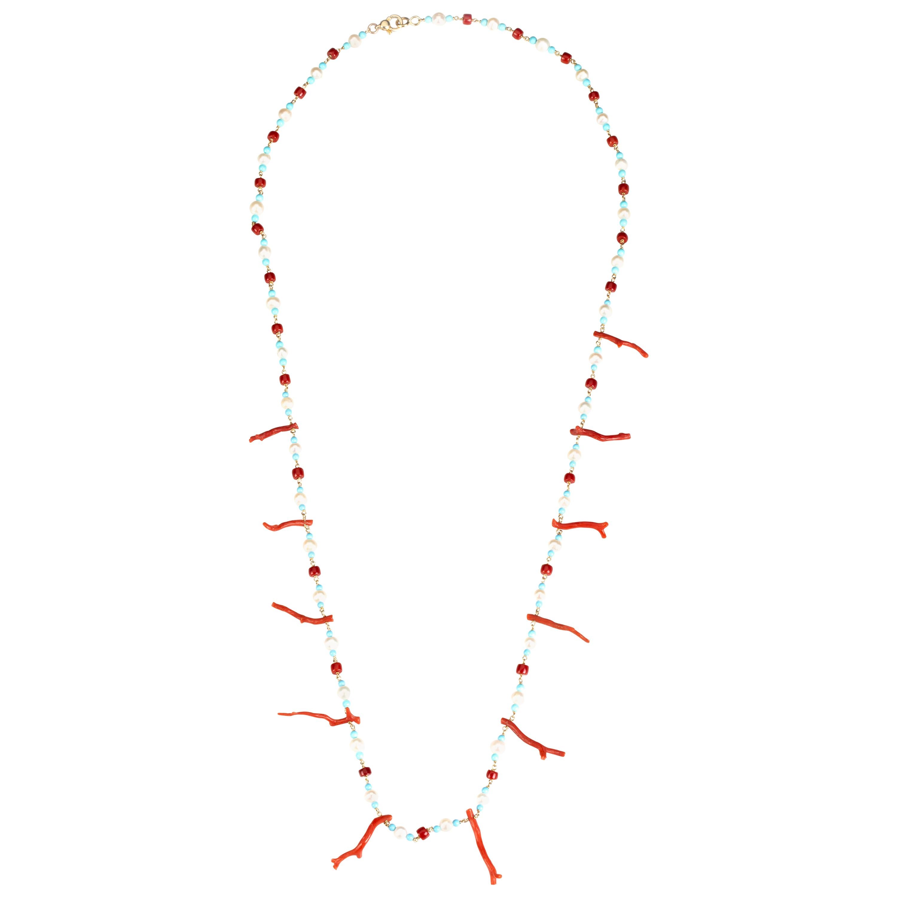 Coral Branch Gold Necklace For Sale