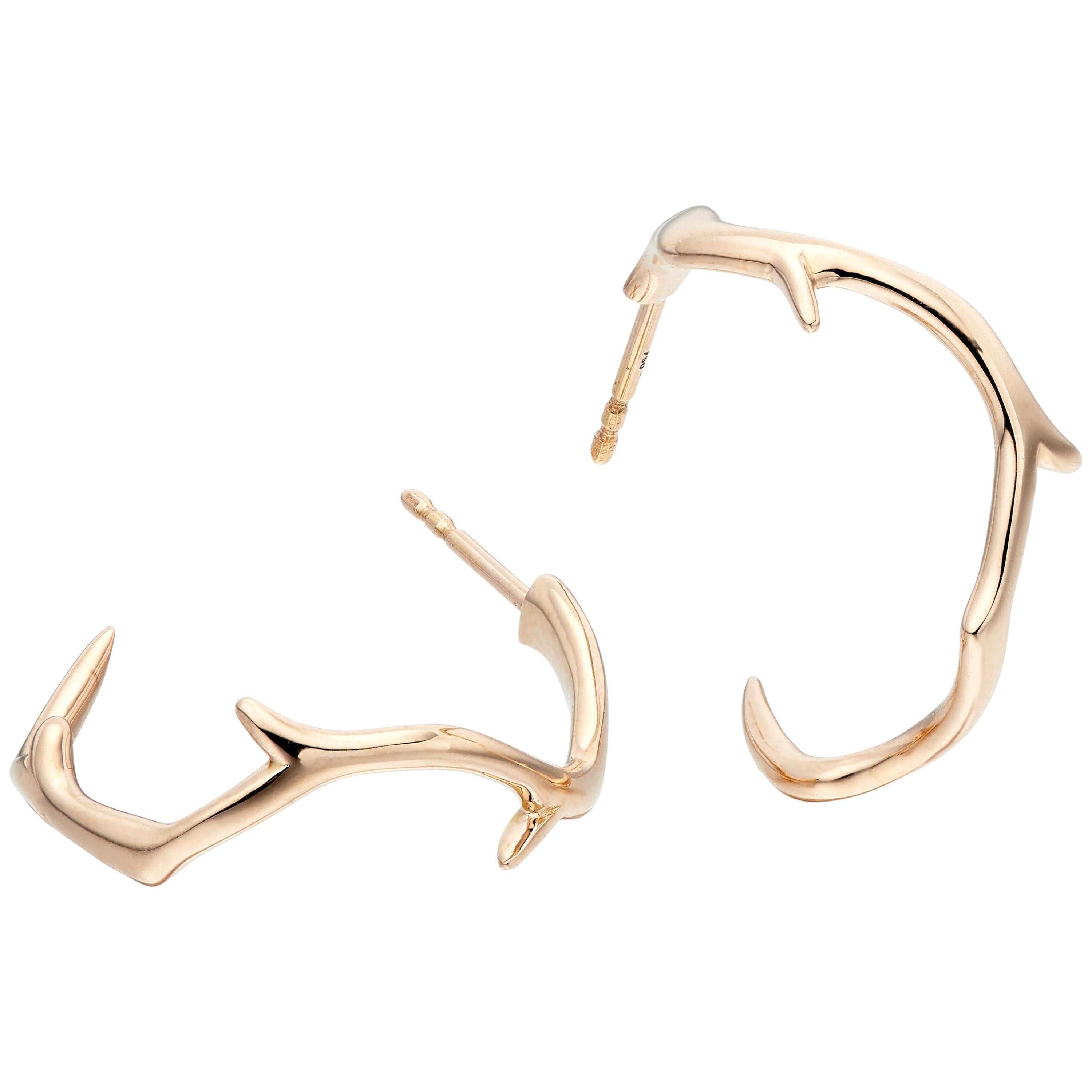 Coral Branch Hoop Earrings 18 Karat Gold For Sale