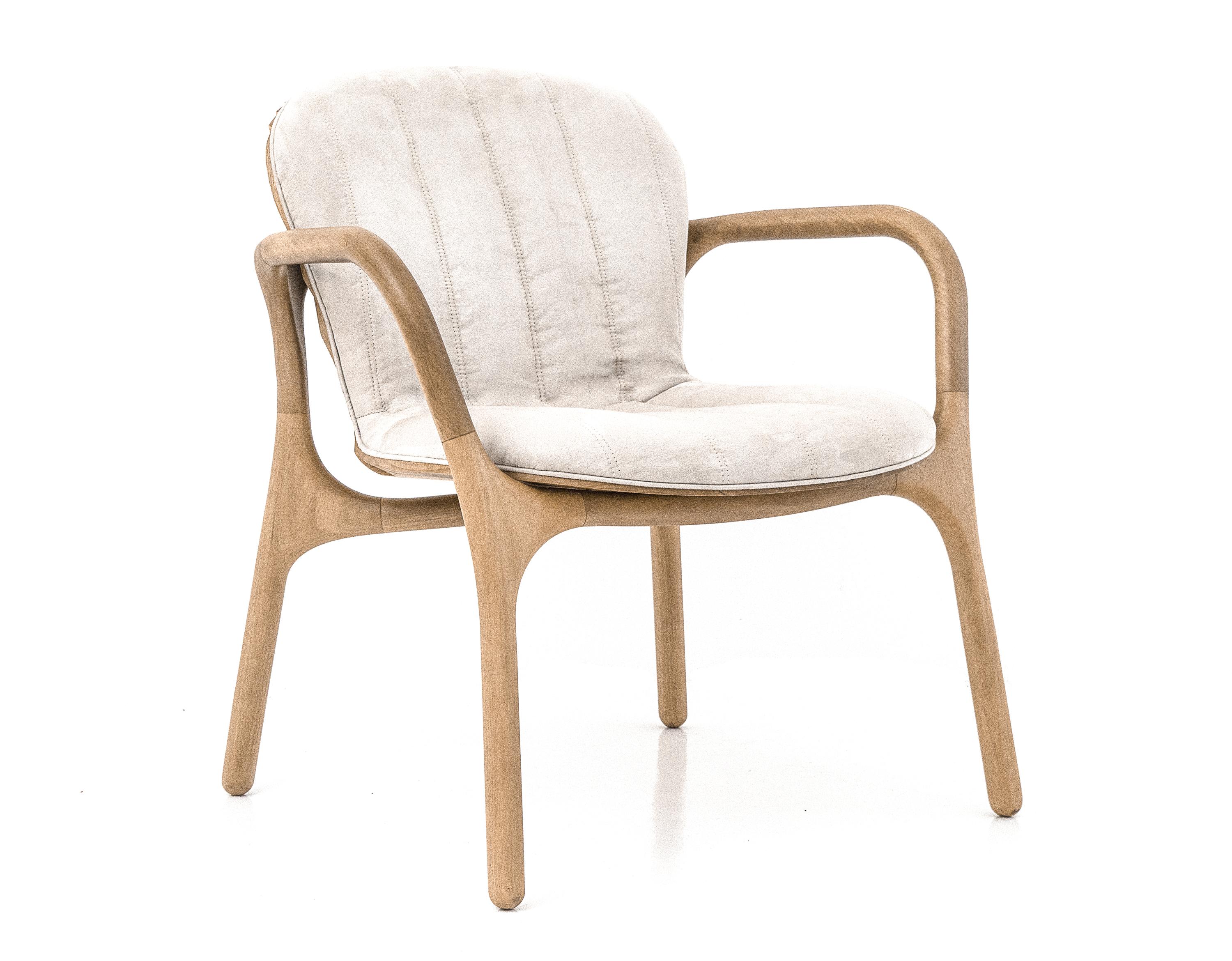 Coral Brazilian Contemporary Wood Upholstered Easychair by Lattoog For Sale  at 1stDibs