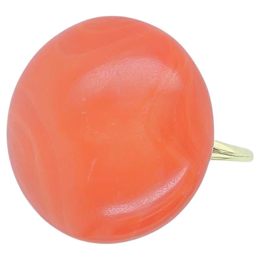 Coral Button Gold Ring