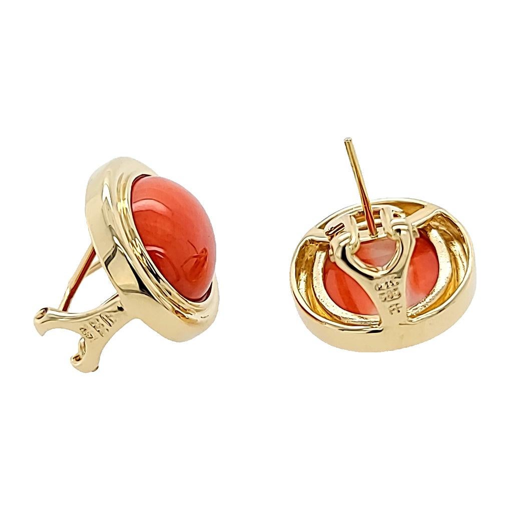 Oval Cut Coral Cabochon Stud Earrings For Sale