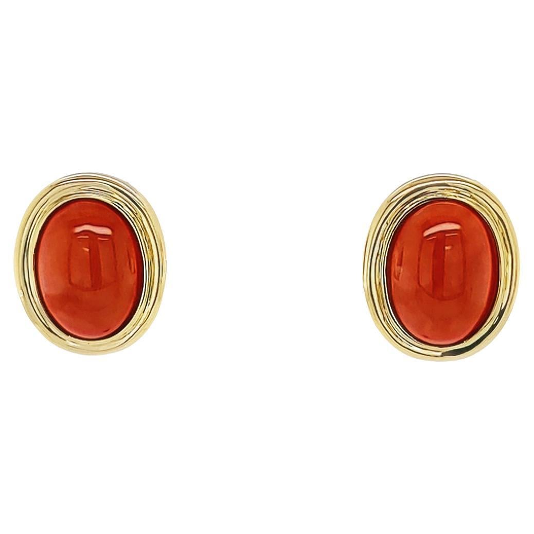 Coral Cabochon Stud Earrings For Sale