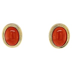 Retro Coral Cabochon Stud Earrings