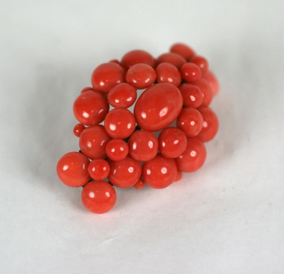 Late Victorian Coral Cabochon Victorian Brooch For Sale