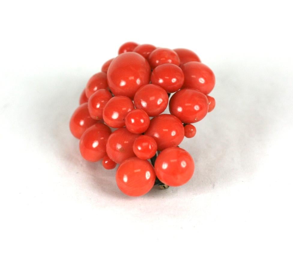 Coral Cabochon Victorian Brooch In Good Condition For Sale In New York, NY