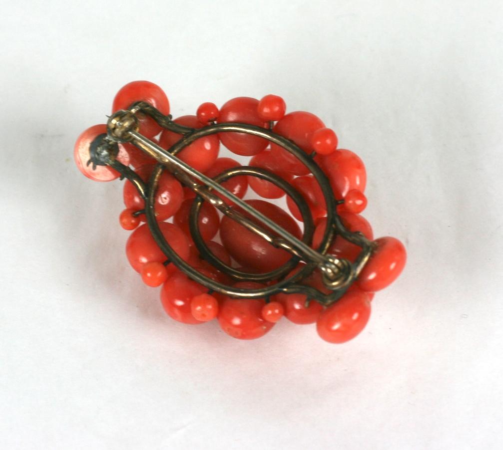 Women's or Men's Coral Cabochon Victorian Brooch For Sale