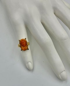 Coral Cameo Nude Ring Etruscan Antique Belle Époque 14 Karat Gold Deeply Carved