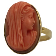 Coral Cameo Ring 14K