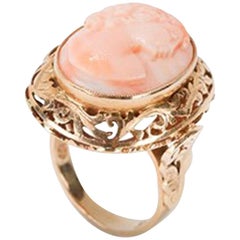 Antique Coral Cameo Ring in 14 Carat Gold, circa 1900