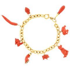 Coral Charms on a Gold Bracelet One-of-a-Kind