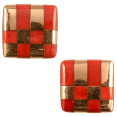 Vintage Coral Checkerboard Earrings by Angela Cummings for Tiffany & Co.