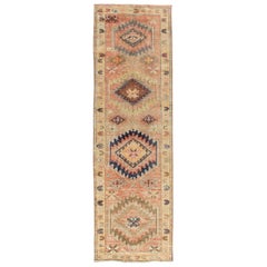 Coral colored Vintage Oushak Runner with Geometric Medallions