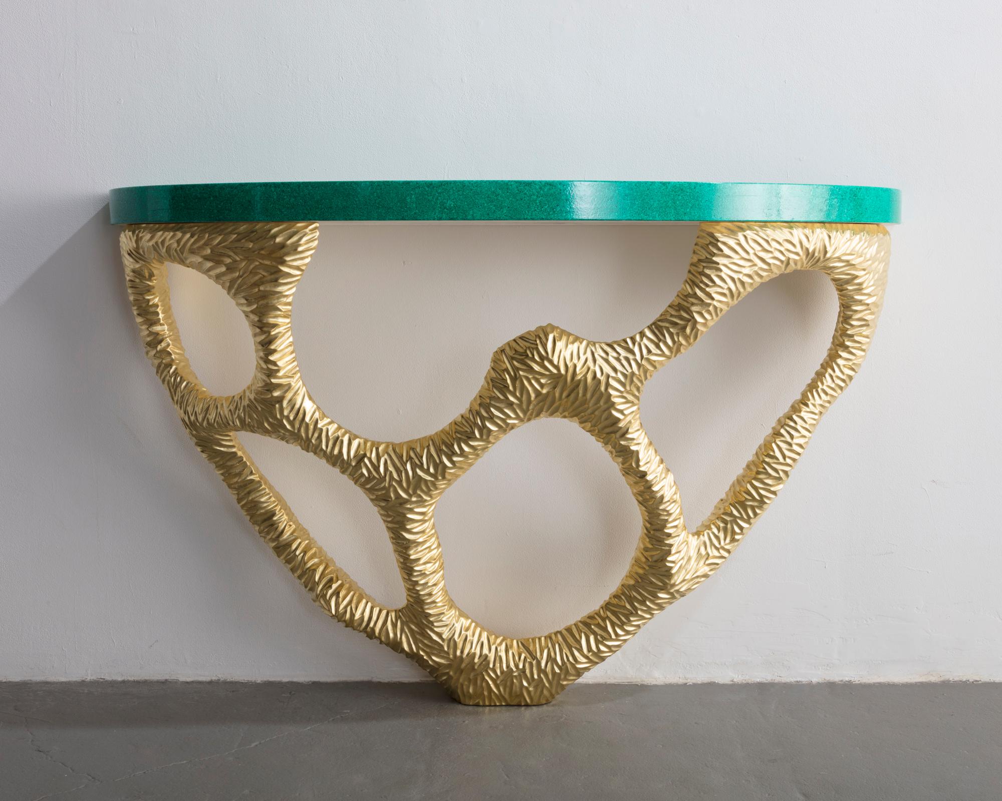 Modern Coral Console in Pine with Faux Malachite Painted Top by Ashley Hicks, 2018 For Sale