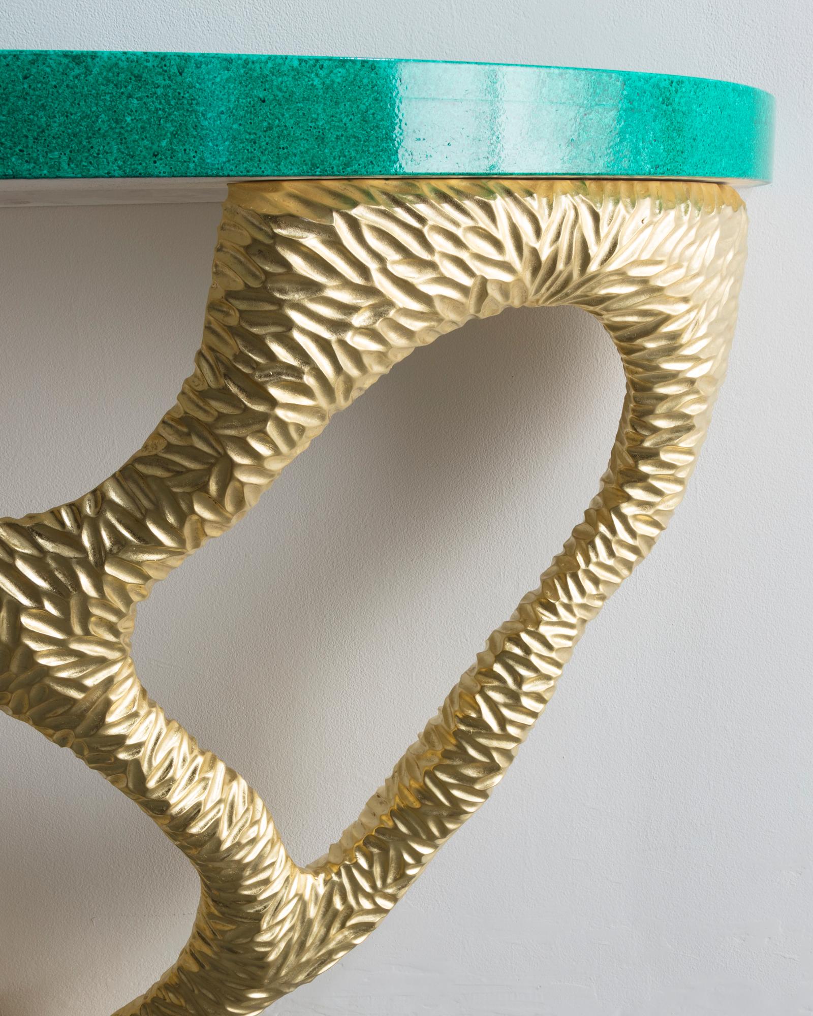 Contemporary Coral Console in Pine with Faux Malachite Painted Top by Ashley Hicks, 2018 For Sale